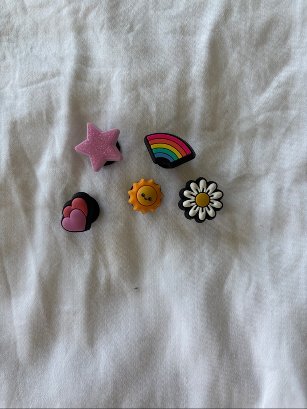 CROCS Pink Star, Rainbow, Yellow Sun, White Daisy & Pink Hearts Jibbitz Charms